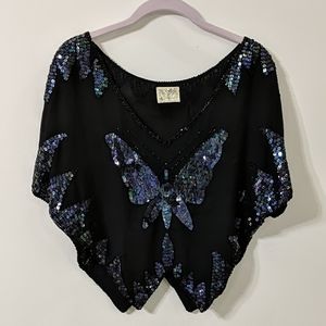 Vintage Free People butterfly sequin blouse